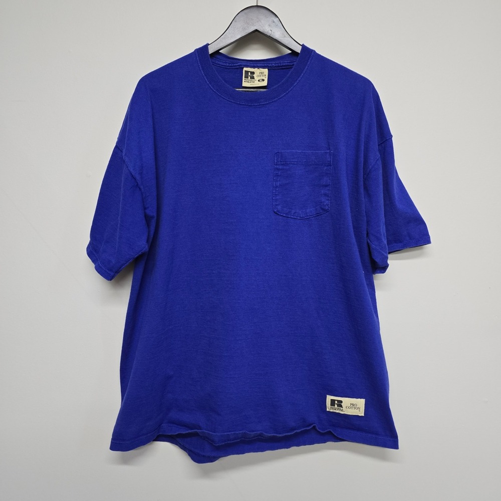 Russell Athletic Pro Cotton Pocket T-Shirt Mens XL Blue 100% Cotton Made in USA
